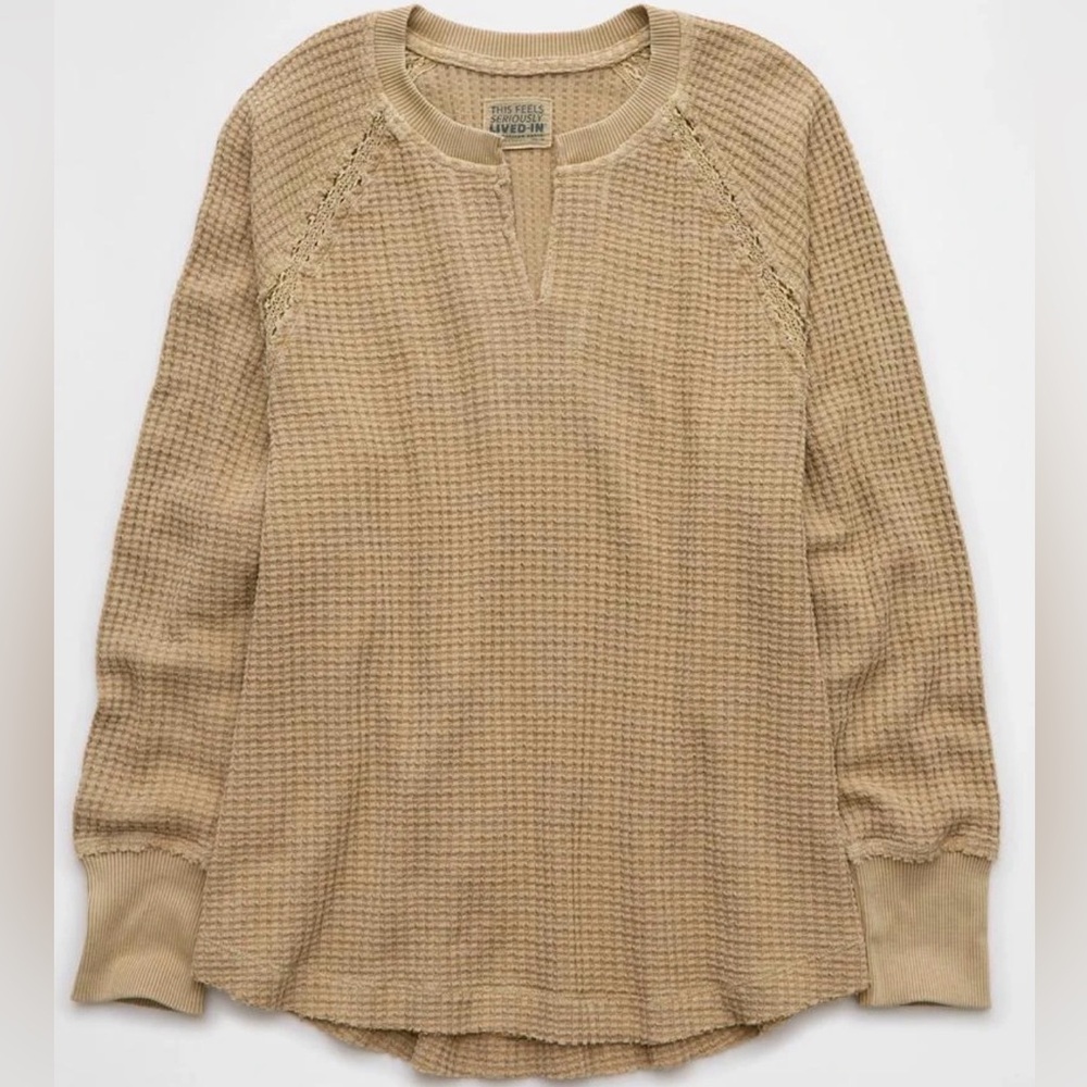 AE Big Hug Notch Neck Waffle Sweatshirt